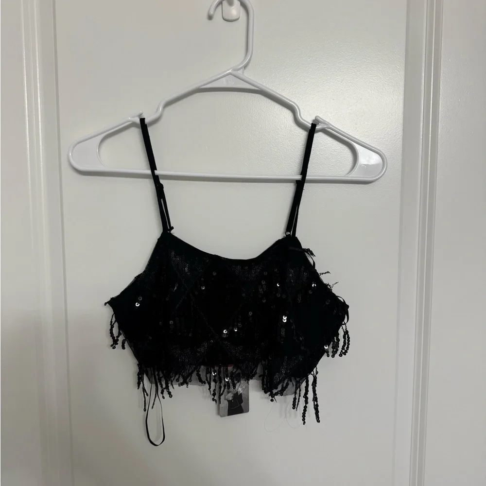 Black Sequin Fringe Top & Skirt Set - Picture 3 of 5